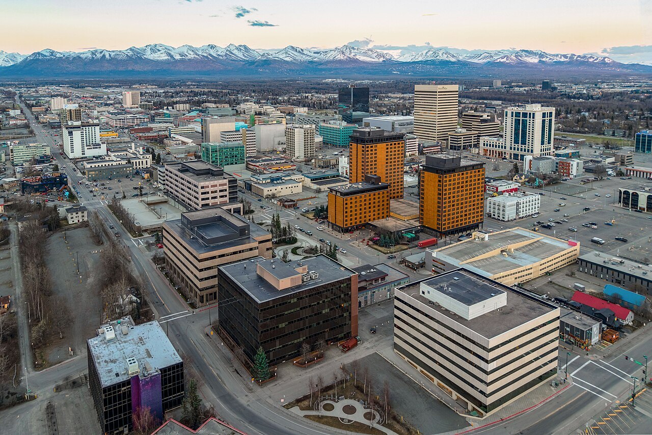 Representative Anchorage, Alaska city scene; not a photograph of Anchorage Museum