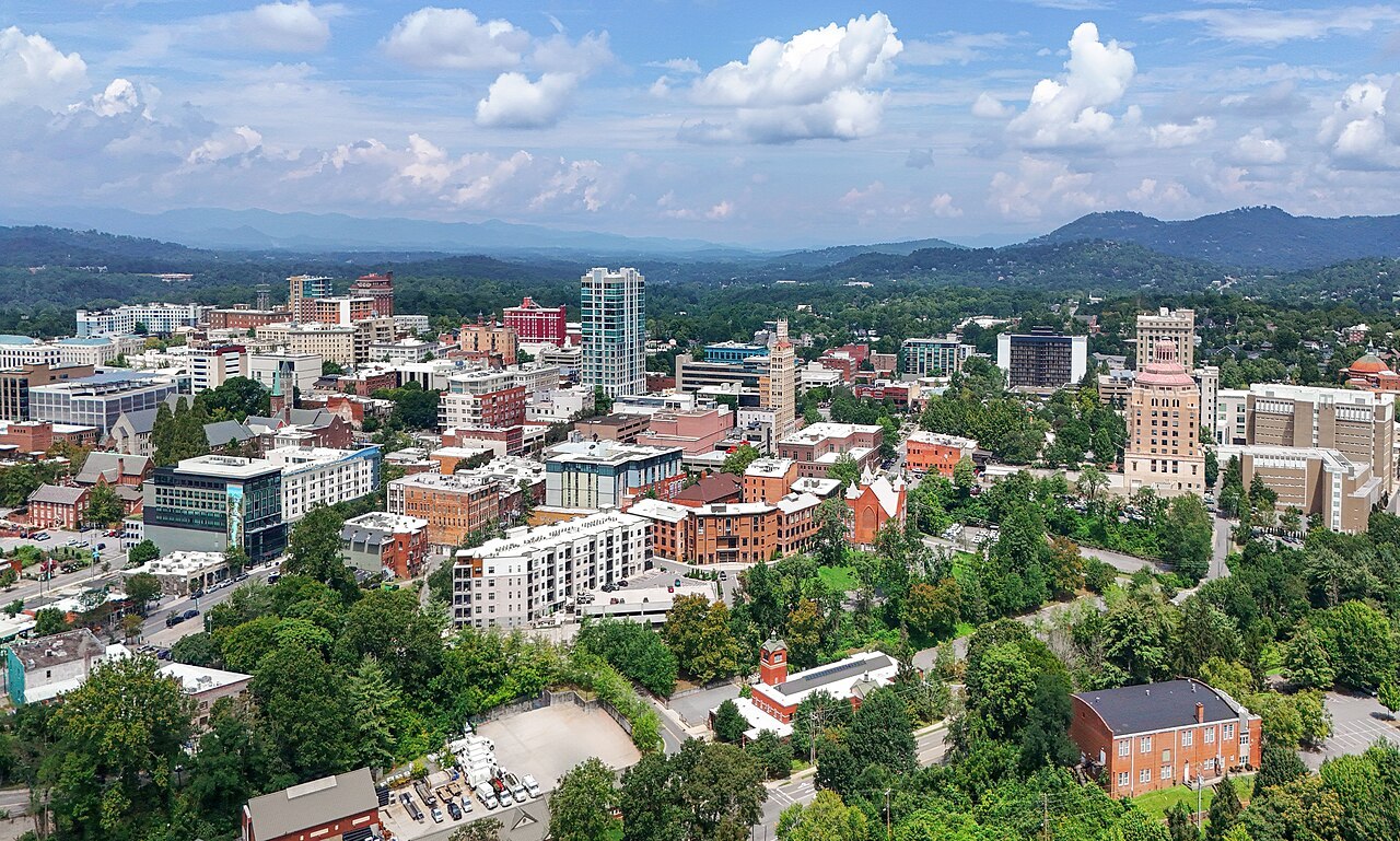 Representative Asheville, North Carolina city scene; not a photograph of Biltmore